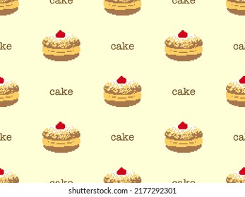 Cake Cartoon-Charakter nahtloses Muster auf gelbem Hintergrund. Pixelstil
