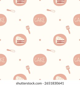Cake cartoon so cute. On equipment polka dots background. Pattern seamless vector illustration. 