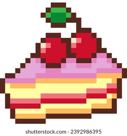 Cake cartoon icon in pixel style
