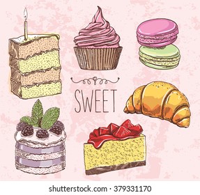 Cake. chalk illustration.