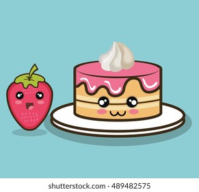 cake character cream and strawberry design isolated