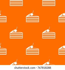 Cake with cherries pattern repeat seamless in orange color for any design. Vector geometric illustration
