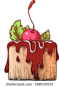 Cake with cherries. Vector illustration.