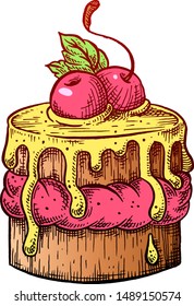 Cake with cherries. Vector illustration.
