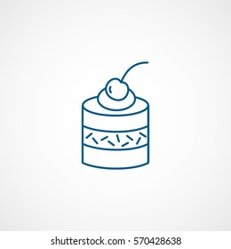 Cake With Cherry Blue Line Icon On White Background