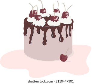 ilustración vectorial de pastel con postre de cereza