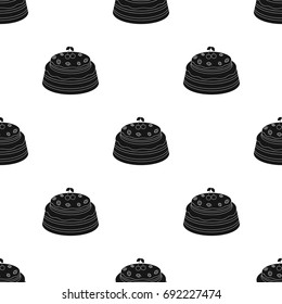 Cake with cherry icon in black style isolated on white background. Cakes symbol stock vector illustration.