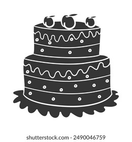 Cake Cherry Icon Silhouette Illustration. Vector Graphic Pictogram Symbol Clip Art. Doodle Sketch Black Sign.