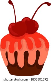 Cake with cherry, illustration, vector on white background