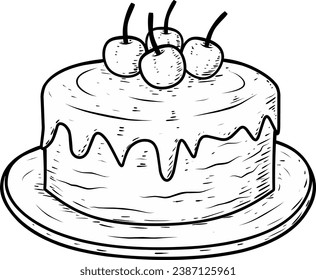 cake with cherry isolated on white