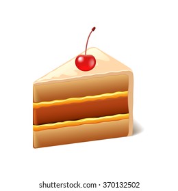 Cake with cherry isolated on white photo-realistic vector illustration