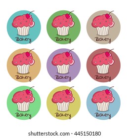 Cake with cherry. Logo for bakery or sweet-shop, vector.  