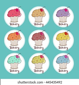Cake with cherry. Logo for bakery or sweet-shop, vector.