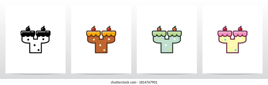 Cake With Cherry On Top Formed Letter Logo Design Y