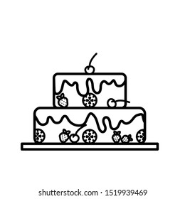 Cake with cherry on the top in line art design
