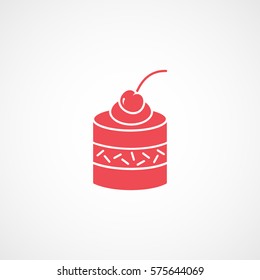 Cake With Cherry Red Flat Icon On White Background