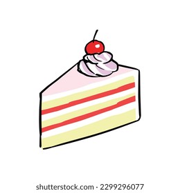 cake with cherry, sketch, doodle, cute, cartoon.