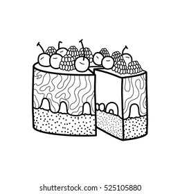 Cake with cherry, strawberry, vector illustration, food, delicious, desert, tasty 