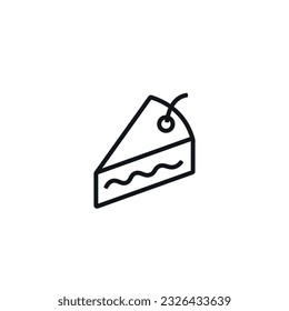 Cake with Cherry Vector Flat Modern Linear Icon on White Background. Simple Bakery Symbol of Dessert Fast Food for Cafe Menu, Logo, Sweets Shops, Banner, Web, Party, Birthday.