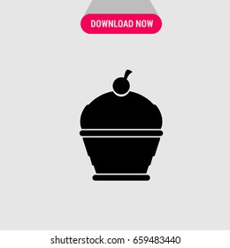 Cake with cherry vector icon