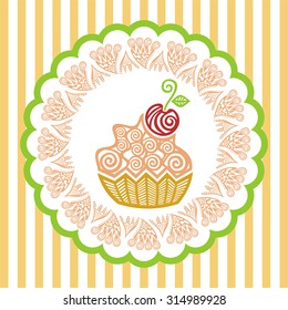 Cake with cherry vector illustration