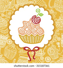 Cake with cherry vector illustration