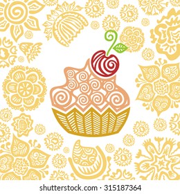 Cake with cherry vector illustration