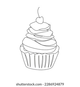 Cake with cherry. Vector illustration. Dessert on white background. Vector illustration with cupcake. Used for poster, banner, web, and logo design.