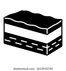 Cake with chocolate cream layer solid icon, sweets pastry concept. Vector graphics. Sweet cupcake slice piece, bakery sign on white background, glyph style mobile or design