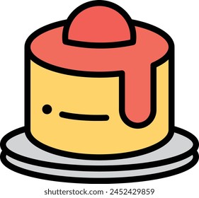 A cake with a chocolate glaze on top. The cake is sitting on a plate