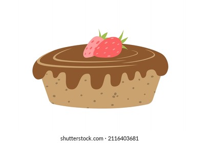 Pastel con helados de chocolate y fresa. Pie. Pastel de Pascua. Pastel para cumpleaños, vacaciones, fiesta. Plano, caricatura. Ilustración aislada del material vectorial eps 10 en fondo blanco