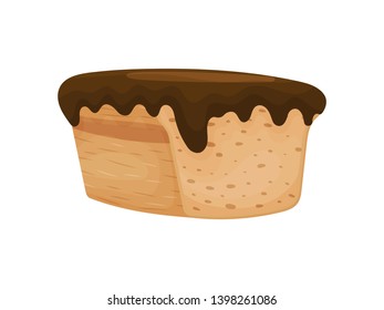 Cake with chocolate icing. Vector illustration on white background.