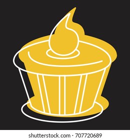 Cake chocolate icon in doodle style vector illustration for design and web isolated on black background. Cake chocolate vector object for labels and advertising