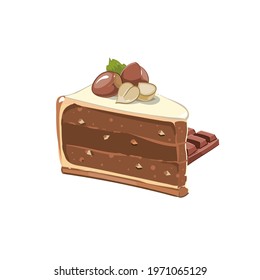 Cake with chocolate and nuts souffle. Vector illustration.