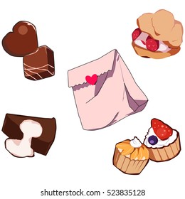 Cake chocolate . chocolate  . paper bag White background