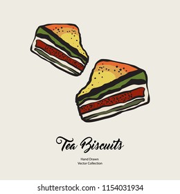 Cake chunk isolated hand drawn vector line illustration in old style. Vector tea chocolate biscuit pie cooking logo, packaging design, cafe menu, banner, flayer, coffee shop retro hand drawn style.
