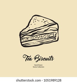 Cake chunks isolated hand drawn vector line illustration in old style. Vector tea chocolate biscuit pie cooking logo, packaging design, cafe menu, banner, flayer, coffee shop retro hand drawn style.