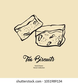 Cake chunks isolated hand drawn vector line illustration in old style. Vector tea chocolate biscuit pie cooking logo, packaging design, cafe menu, banner, flayer, coffee shop retro hand drawn style.