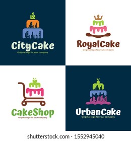 Cake, city, urban logo design. Creative unique food Logo design collection. Original logo design inspiration.