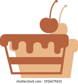 Cake with coffee, illustration, vector on white background.