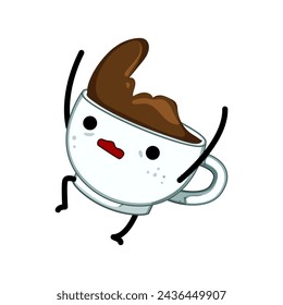 dibujo animado de la taza de café de la torta. humo vintage, logotipo de hechoco, signo de carácter de la taza de café de la torta vista superior. símbolo aislado ilustración vectorial