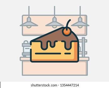 Cake. Coffee shop elements. Filled outline icon set.