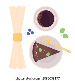 Cake for coffeeshop semi flat color vector object set. Plate with treats. Realistic item on white. Lifestyle isolated modern cartoon style illustration for graphic design and animation collection