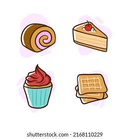 cake collection hand-drawn logo cartoon. suitable for your element design or your logo with layered file. easy to change color available vector file EPS8