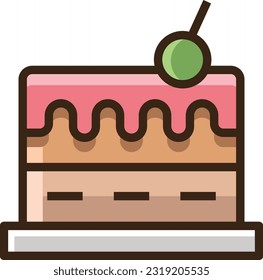 Cake Color Line Icon, Vector Icon