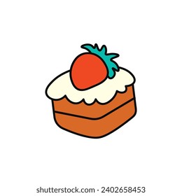 Cake of colorful food set. With its bright and playful colors, this cupcake illustration with clean outlines is perfect for food-themed designs. Vector illustration.