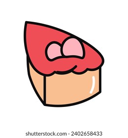 Cake of colorful food set. This intricately designed food-themed illustration features a mouthwatering and colorful piece of cake. Vector illustration.
