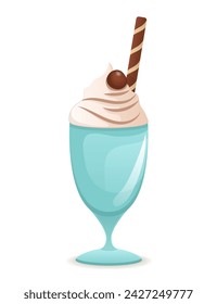 Cake of colorful set. Using vibrant colors and whimsical shapes, this artwork presents a playful cartoon design of a chocolate milkshake. Vector illustration.