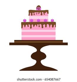 Cake. Colorful tasty cake. Big beautiful birthday cake on the table. Vector illustration multi-tiered wedding cake.