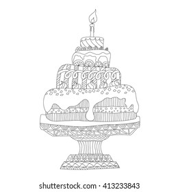  Cake for coloring book for adults. Zentangle style
